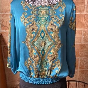 Chic Blue and Gold Paisley Blouse